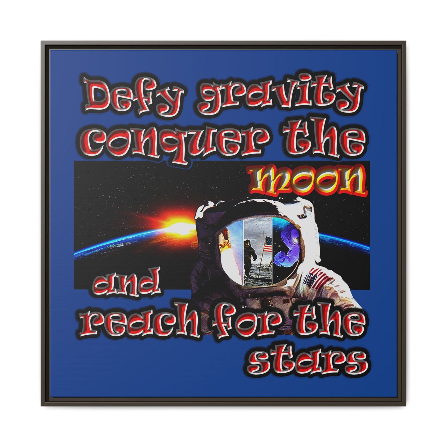 defy conquer reach - framed canvas art (dark blue)