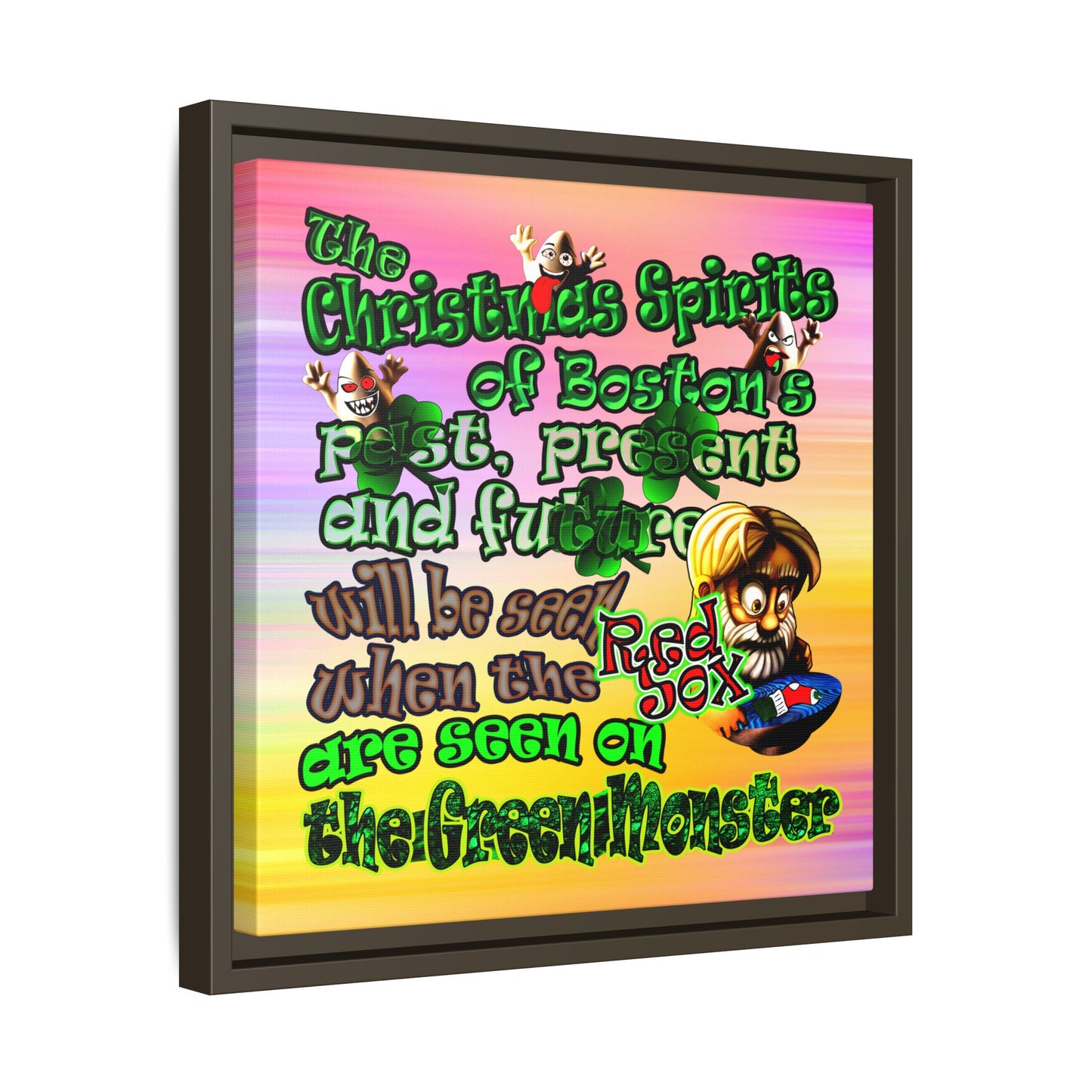 christmas spirits of boston - framed canvas art (color blur)