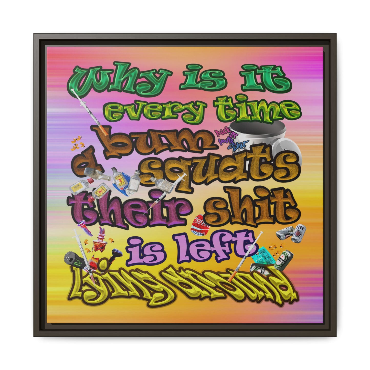 the bum's shit - framed canvas art (color blur)