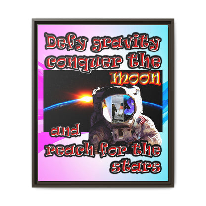 defy conquer reach - framed canvas art (light blue-pink wave)