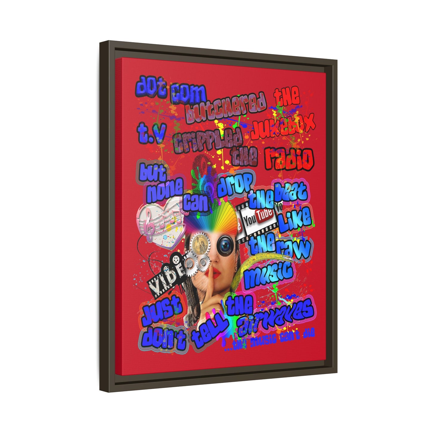 drop the beat - framed canvas art (dark red)
