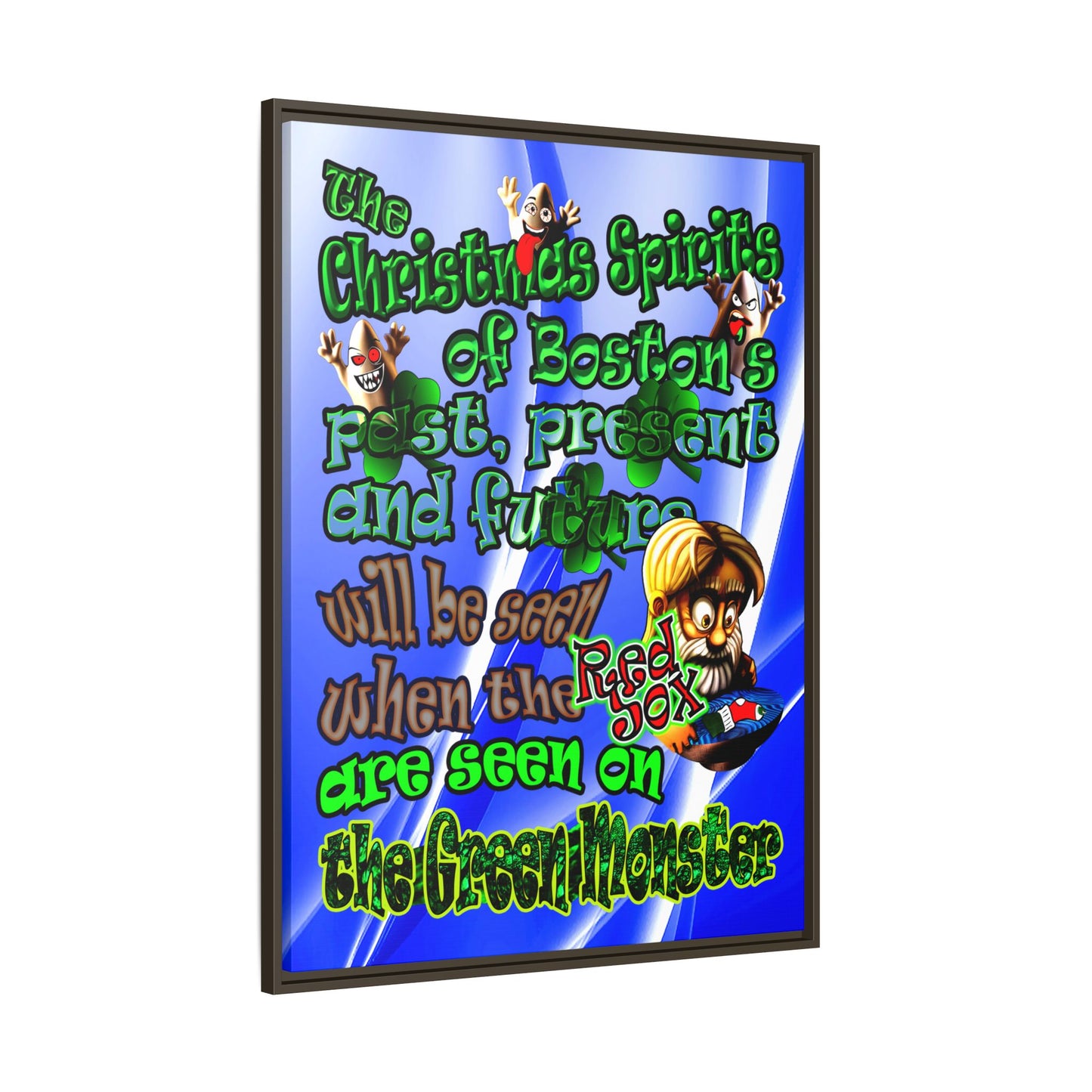 christmas spirits of boston - framed canvas art (blue-white wave)