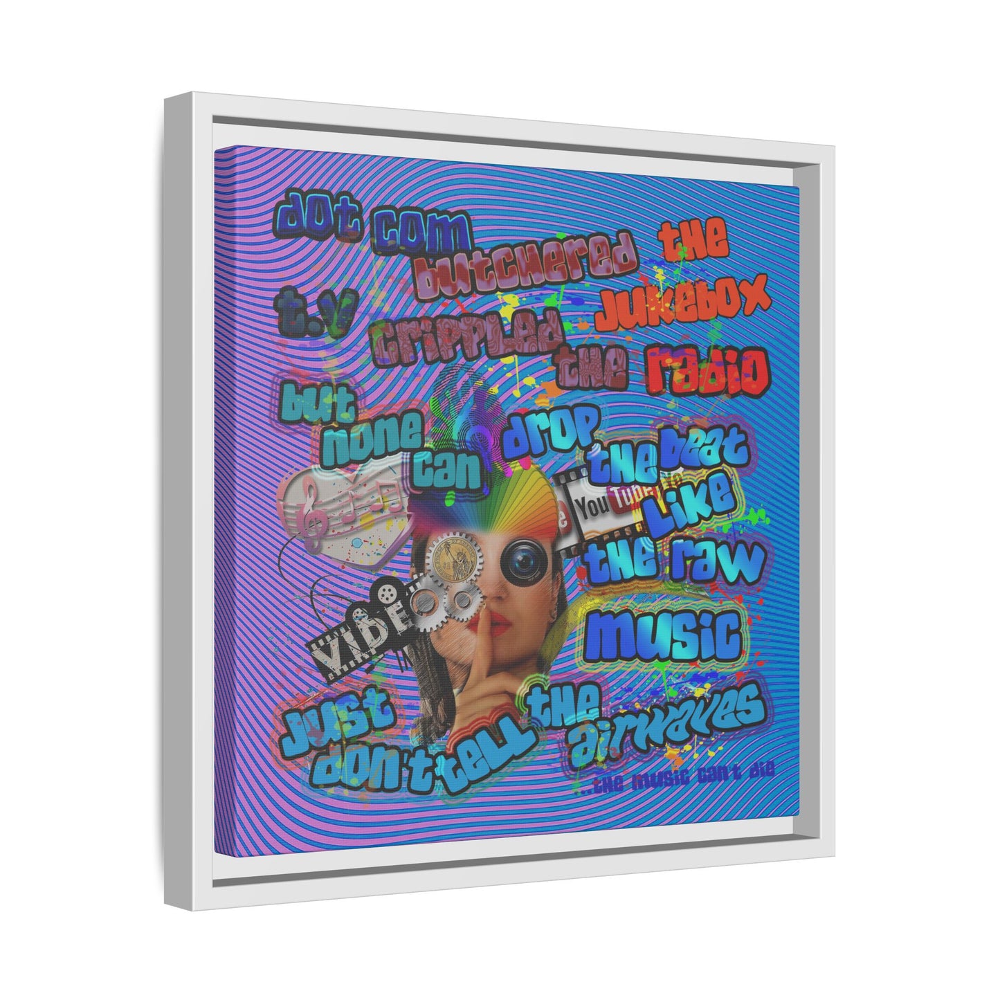 drop the beat - framed canvas art (light blue-purple wave)