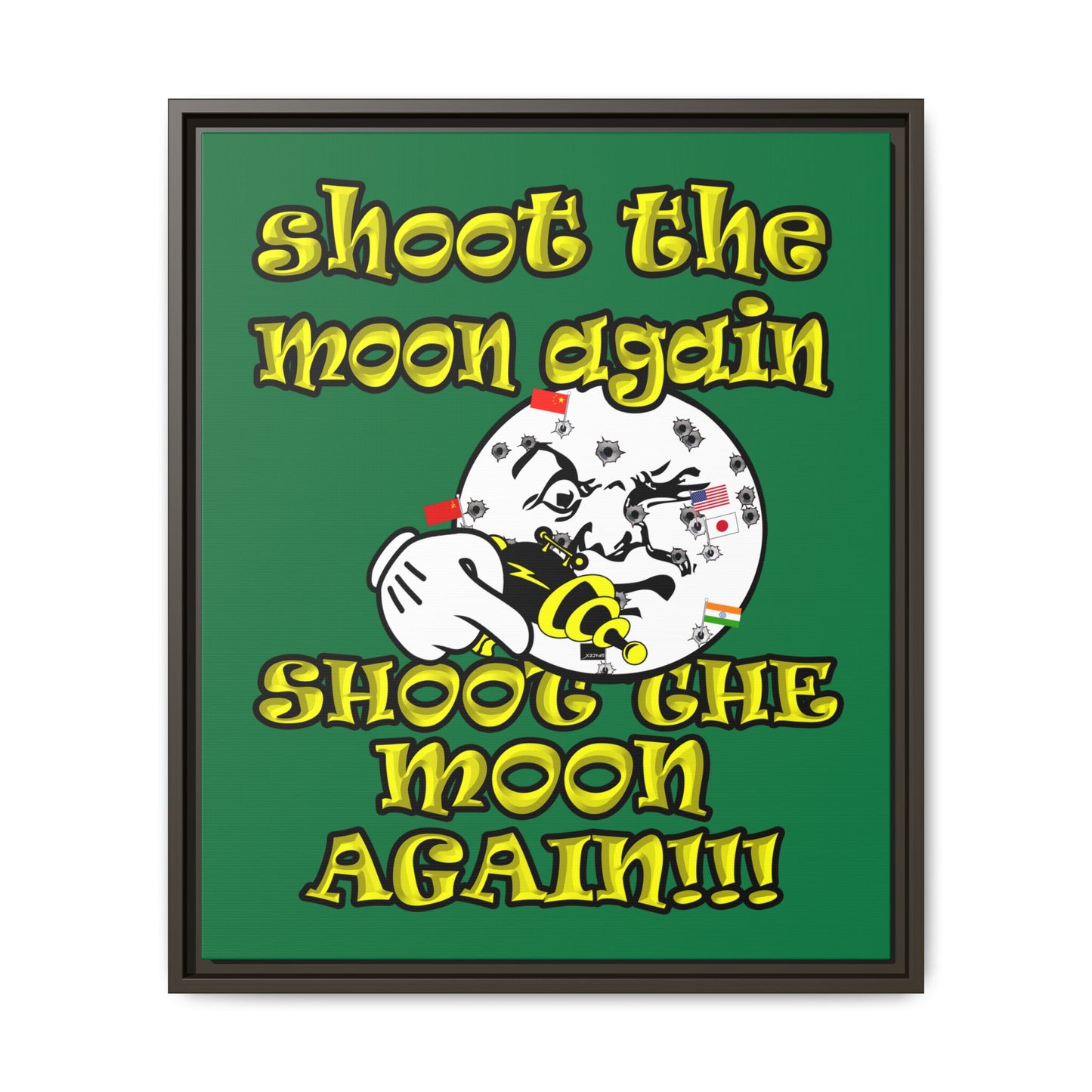 shoot the moon again - framed canvas art (dark green)