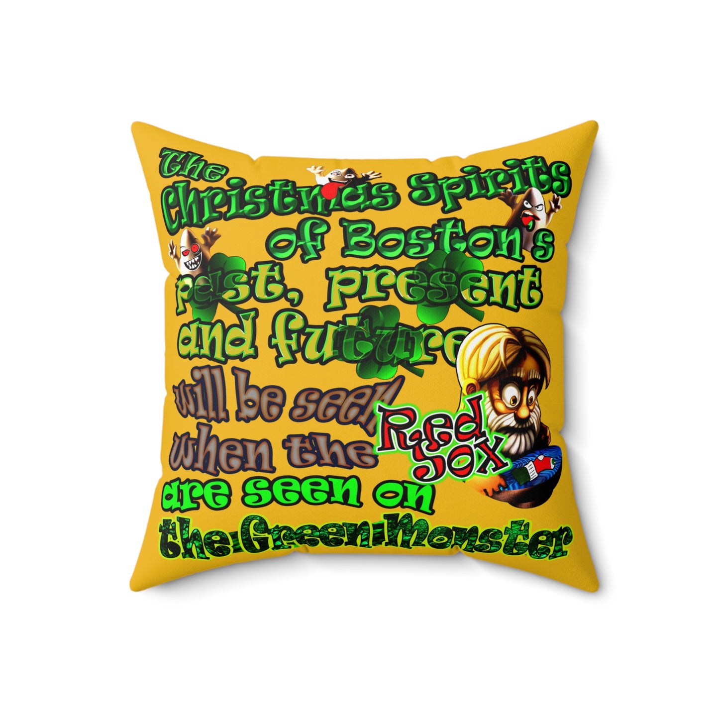 christmas spirits of boston - Spun Polyester Square Pillow - (yellow)