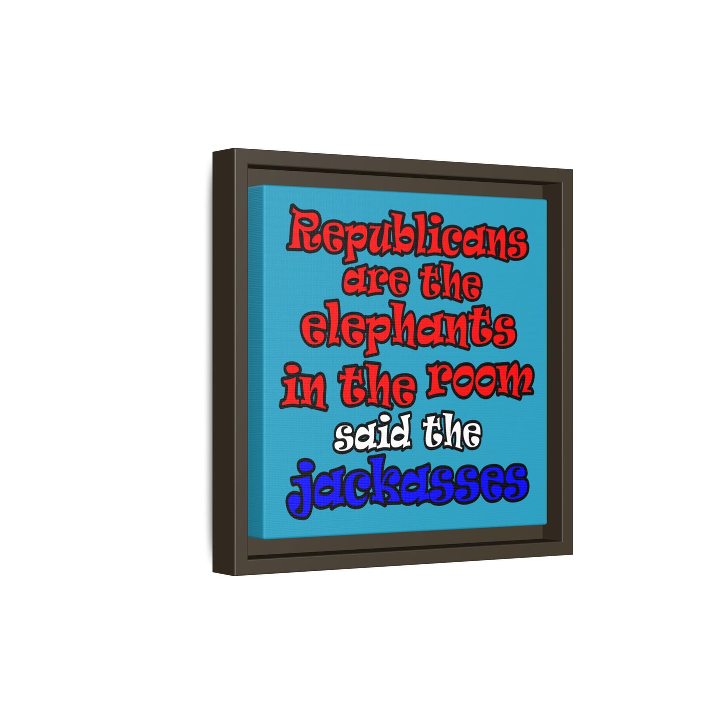 donkeys and elephants - framed canvas art (turquoise)