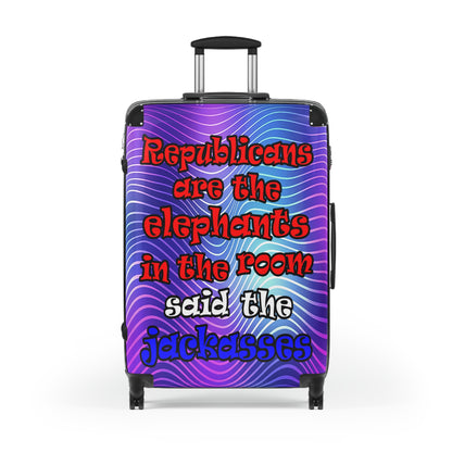 donkeys and elephants - Suitcase (purple wave)