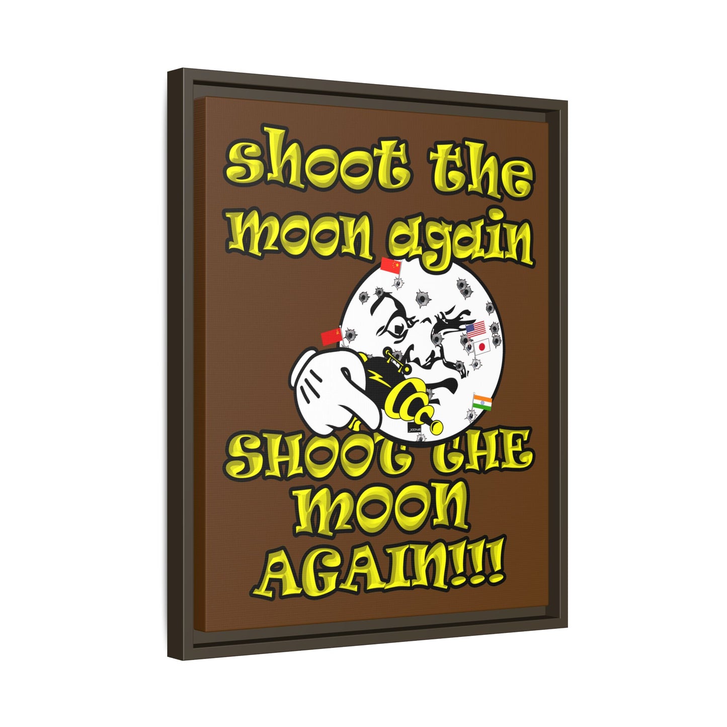 shoot the moon again - framed canvas art (brown)