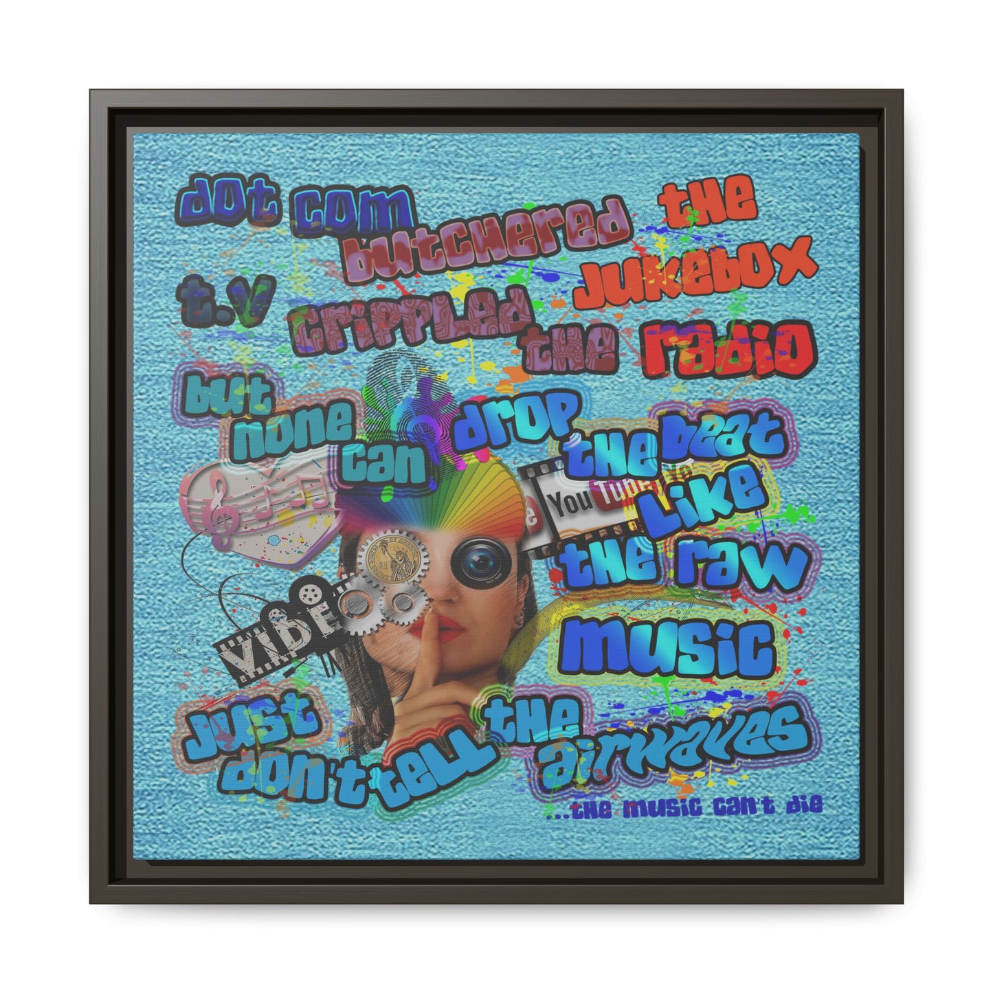 drop the beat - framed canvas art (faded blue)