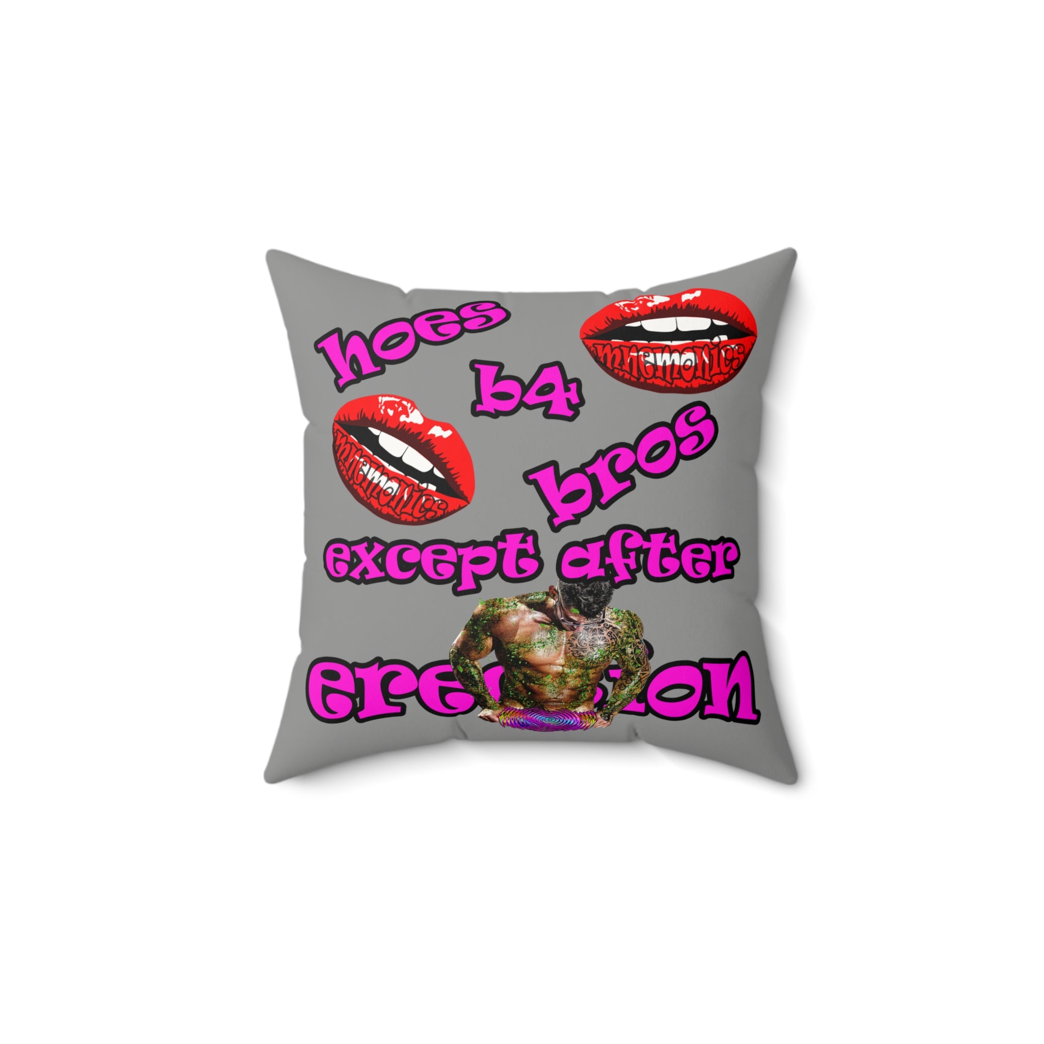 hoes b4 bros - Faux Suede Square Pillow - (grey)