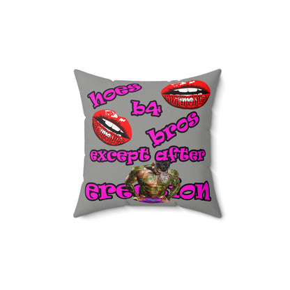 hoes b4 bros - Faux Suede Square Pillow - (grey)
