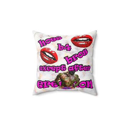 hoes b4 bros - Faux Suede Square Pillow - (white marble)