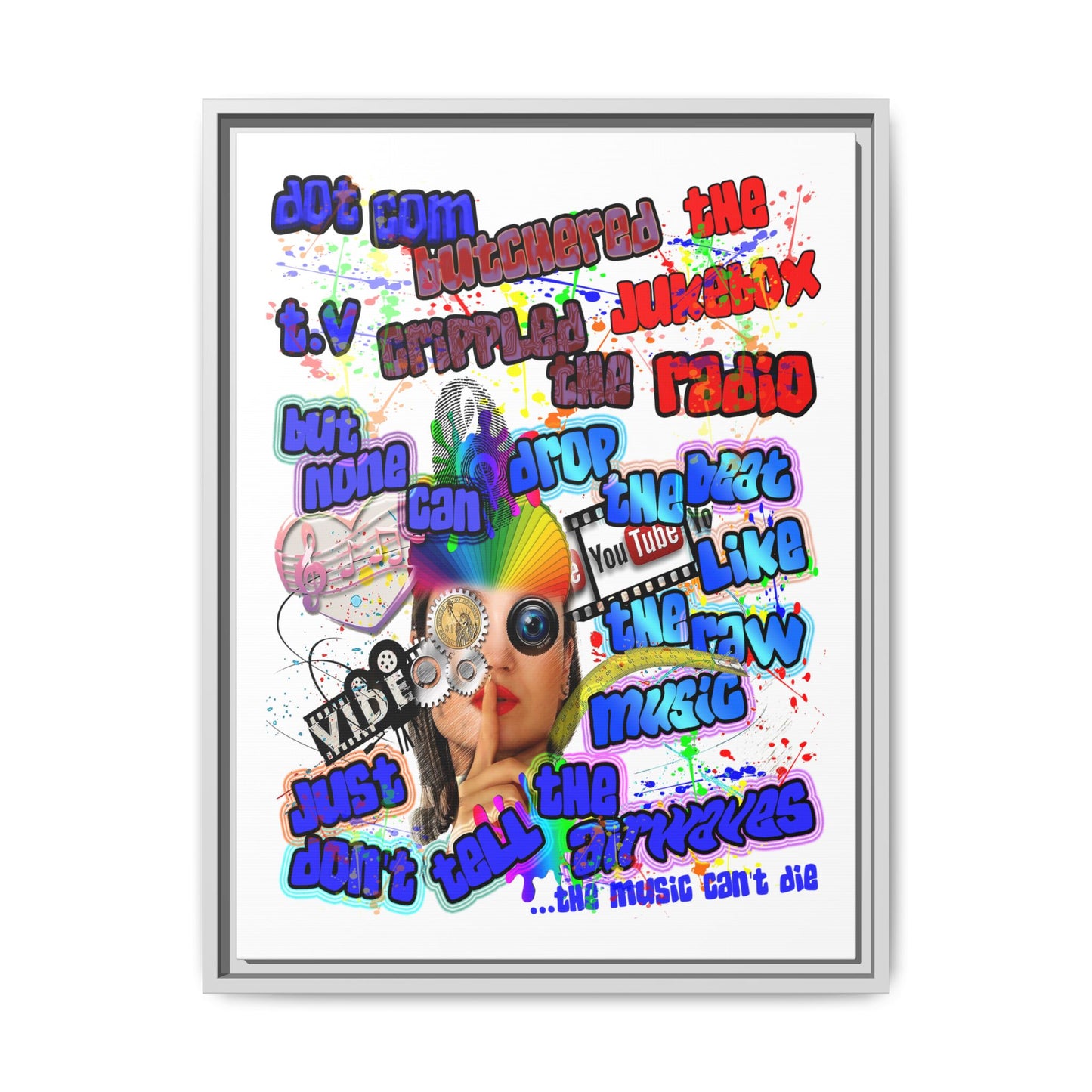 drop the beat - framed canvas art (white)