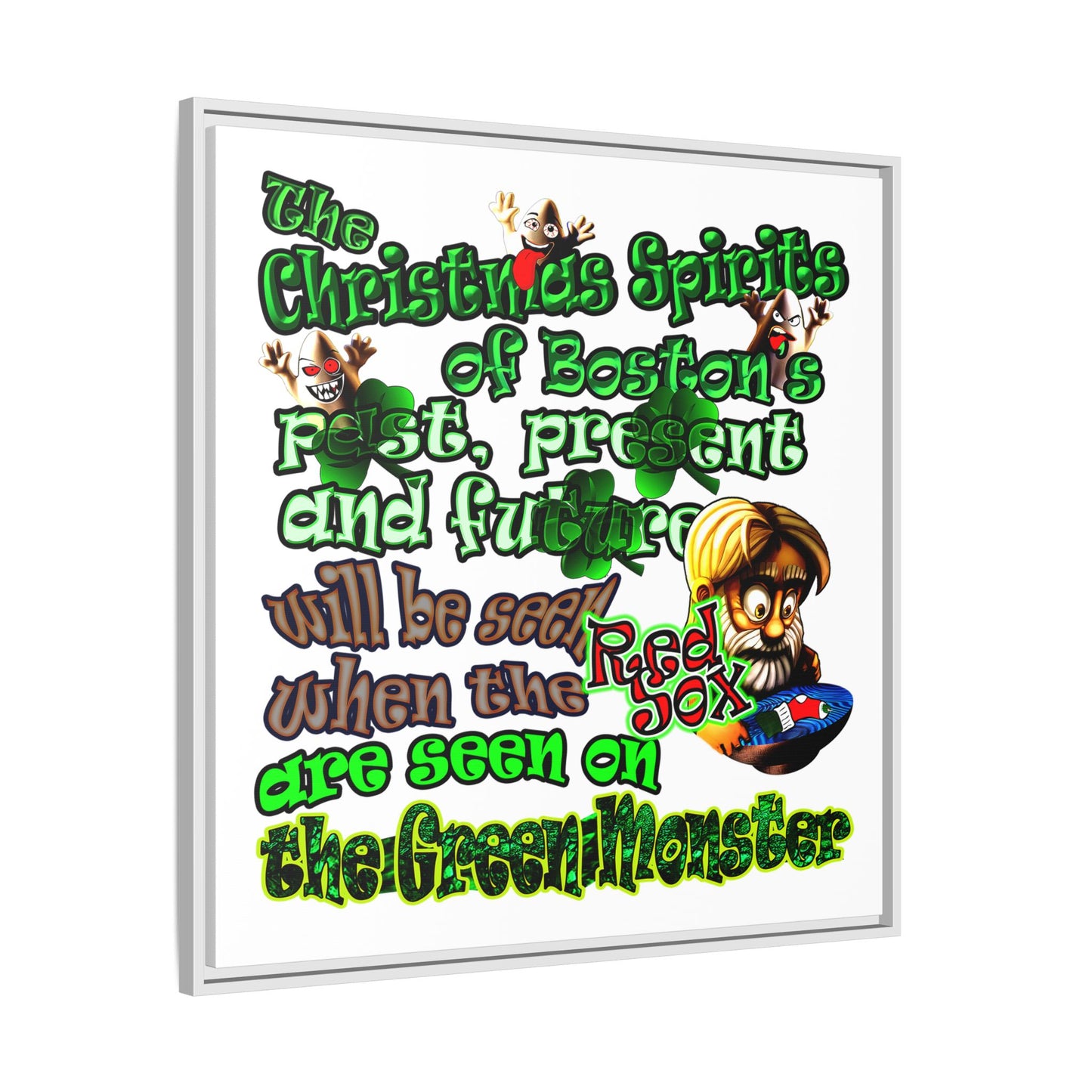 christmas spirits of boston - framed canvas art (white)