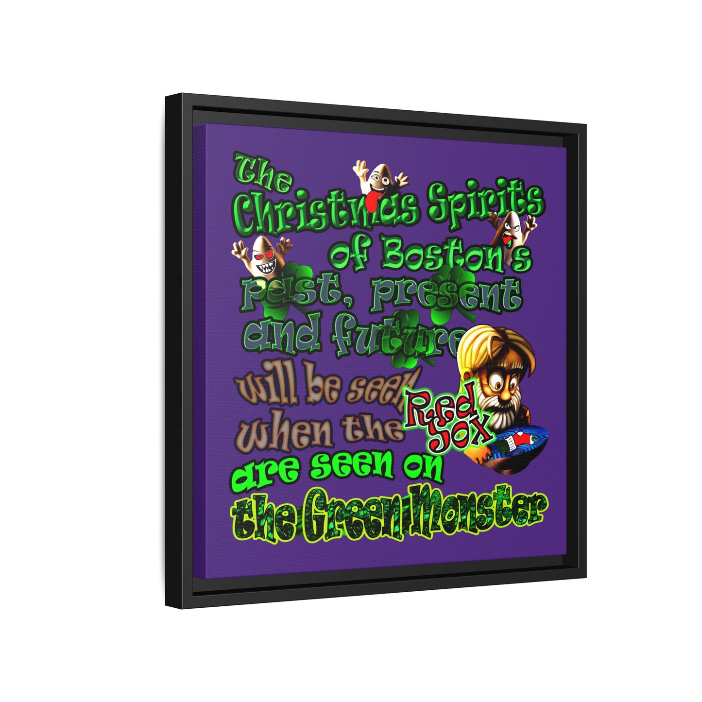 christmas spirits of boston - framed canvas art (purple)