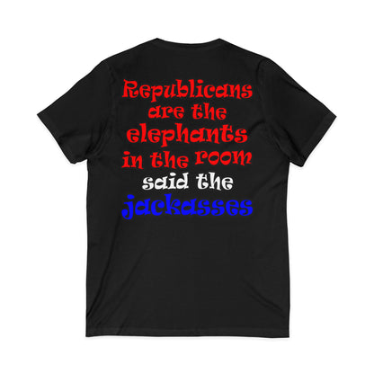 donkeys and elephants - Unisex Jersey Short Sleeve V-Neck Tee