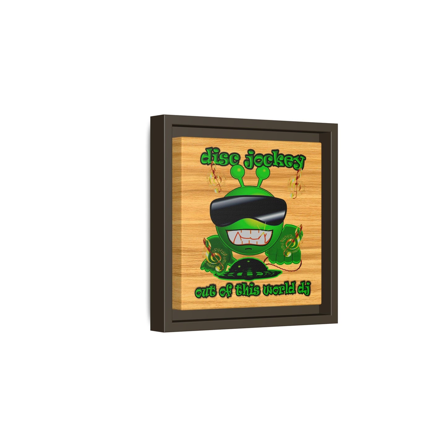 disc jockey - framed canvas art (butterscotch wood finish)
