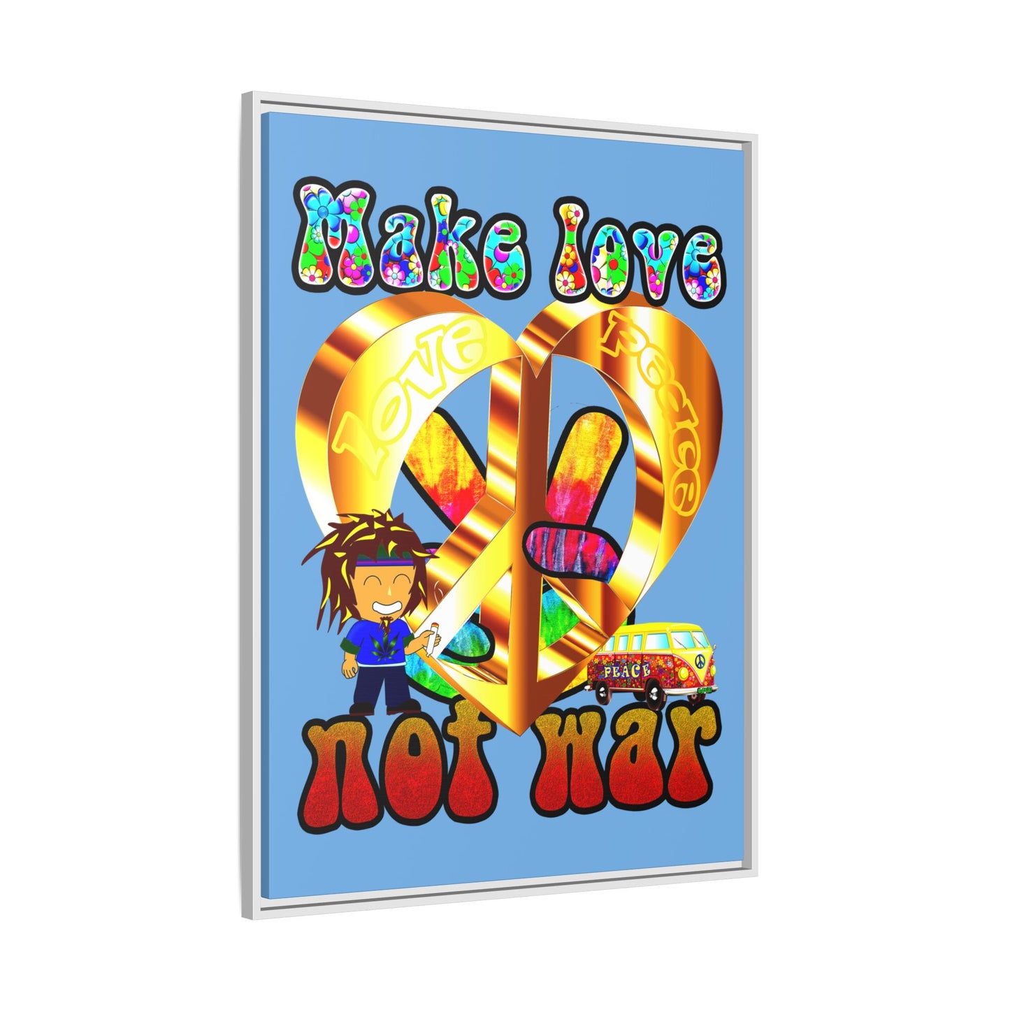 love peace - framed canvas art (light blue)
