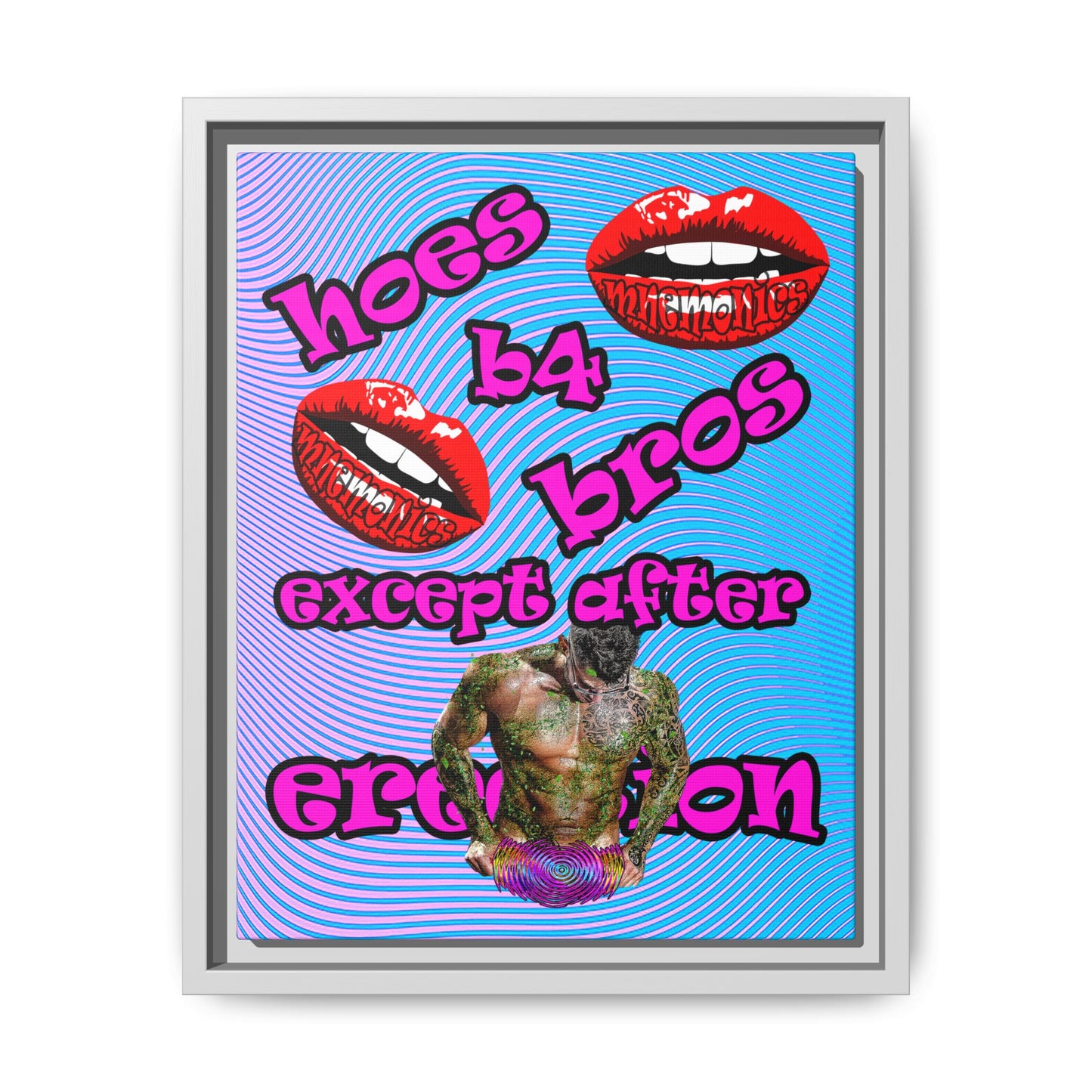 hoes b4 bros - framed canvas art (light blue-purple wave)