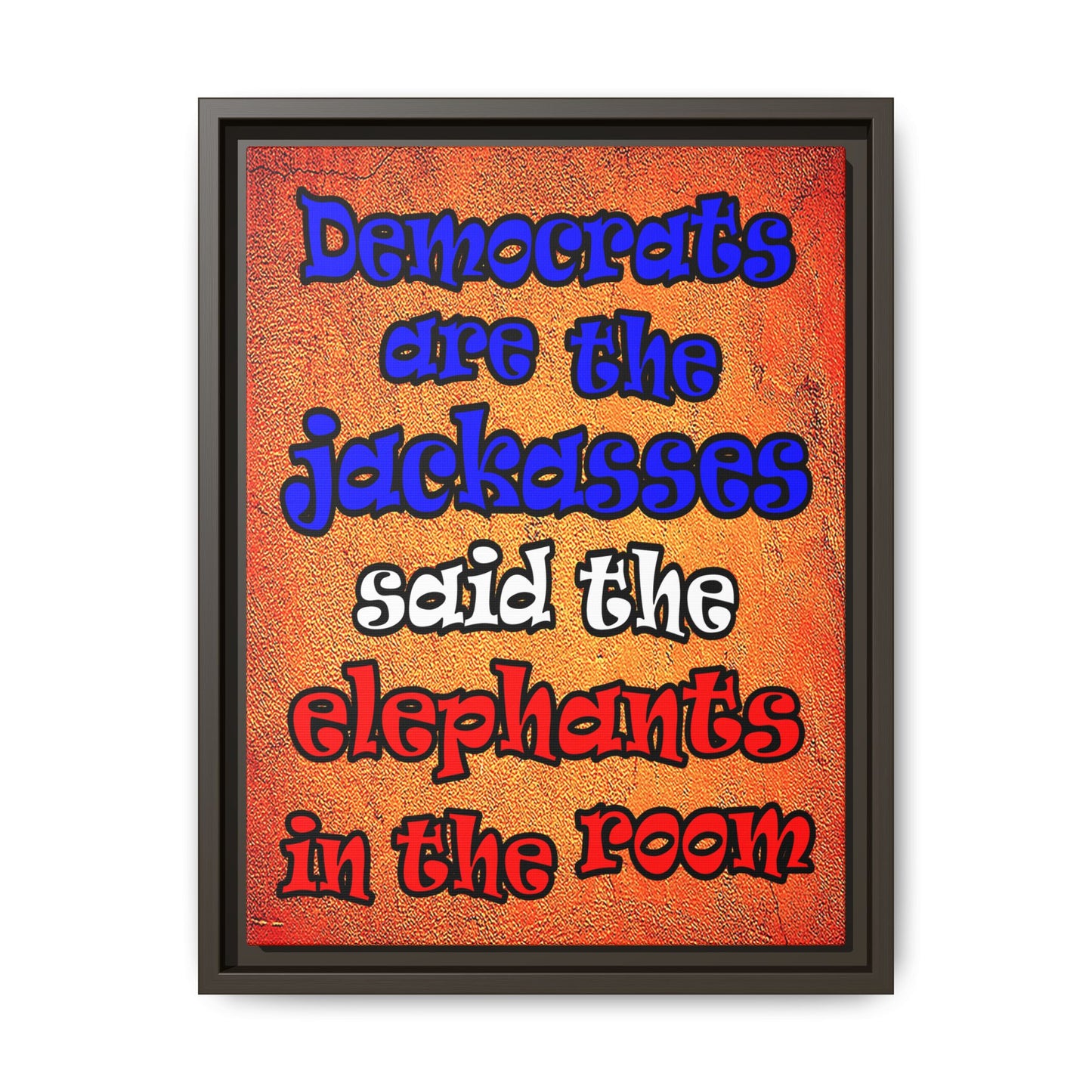 donkeys and elephants - framed canvas art (burnt orange)