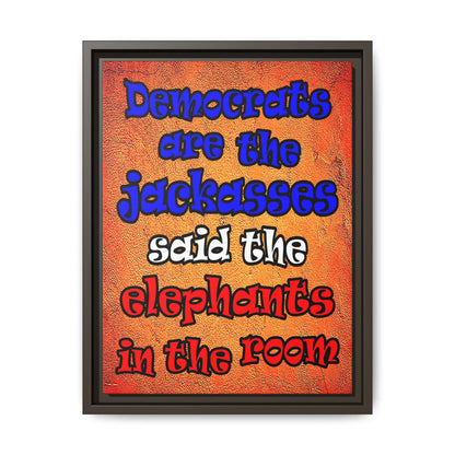 donkeys and elephants - framed canvas art (burnt orange)