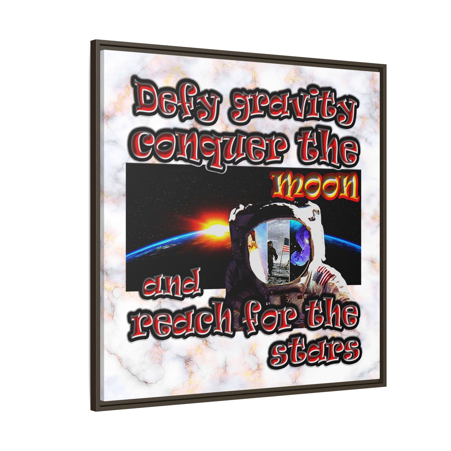 defy conquer reach - framed canvas art (white marble)