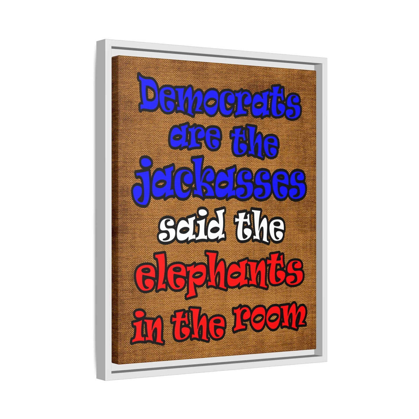 donkeys and elephants - framed canvas art (brown papyrus)