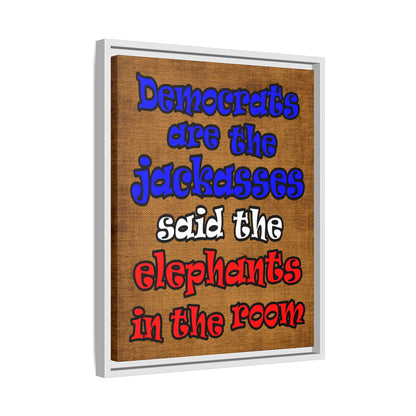 donkeys and elephants - framed canvas art (brown papyrus)
