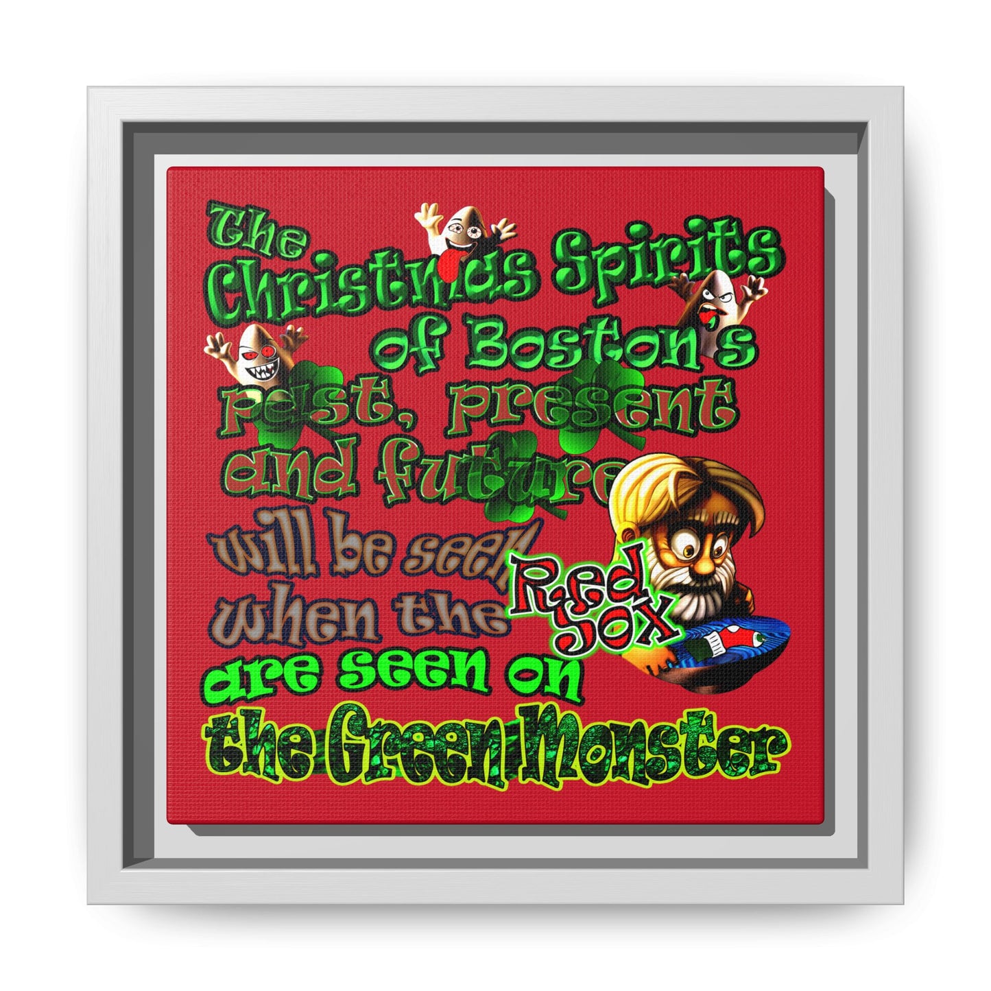 christmas spirits of boston - framed canvas art (dark red)