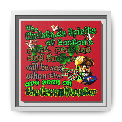christmas spirits of boston - framed canvas art (dark red)