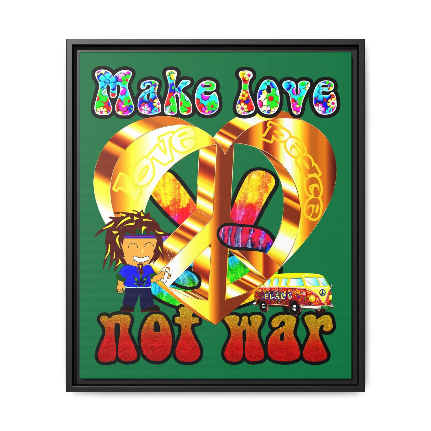 love peace - framed canvas art (dark green)