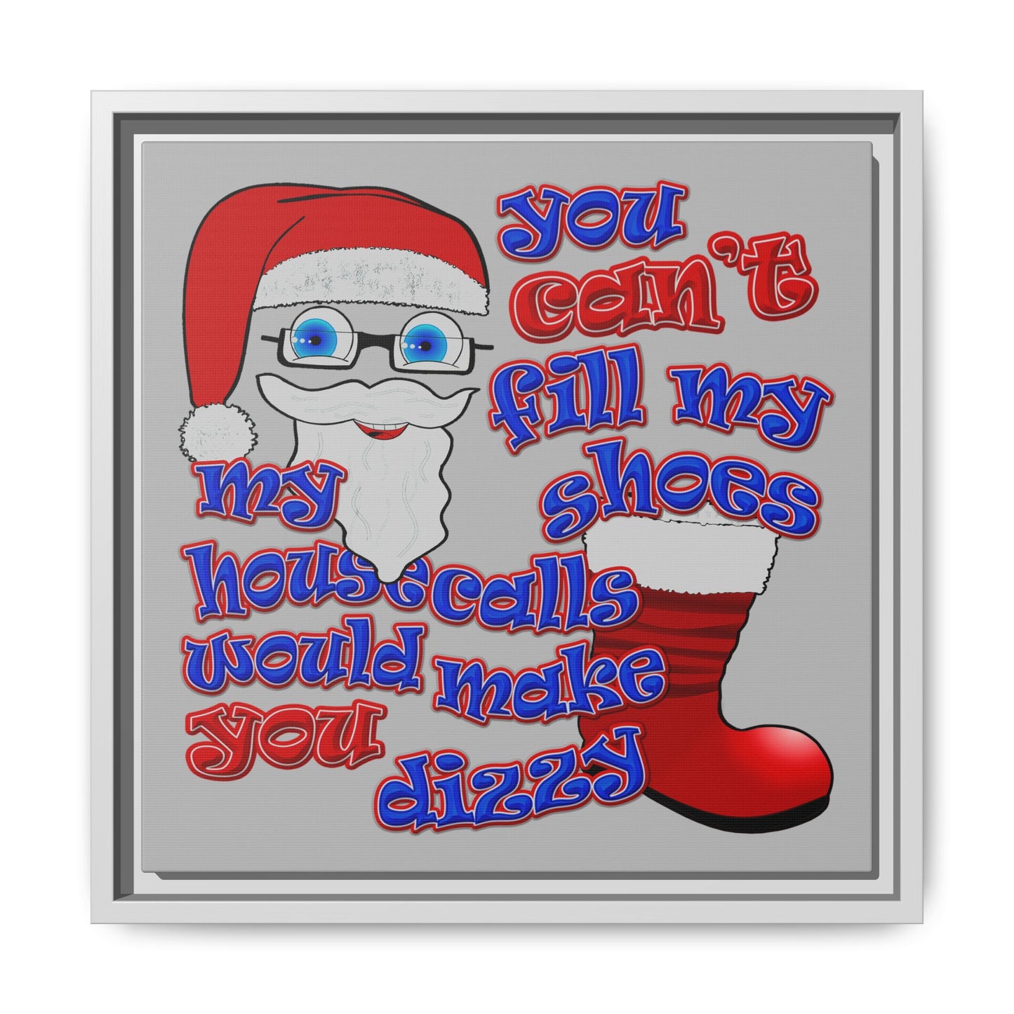 santa's shoes - framed canvas art (light grey)