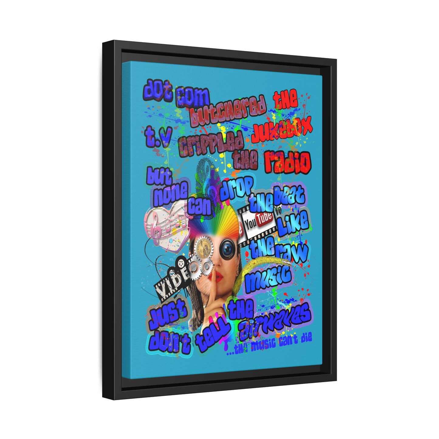 drop the beat - framed canvas art (turquoise)
