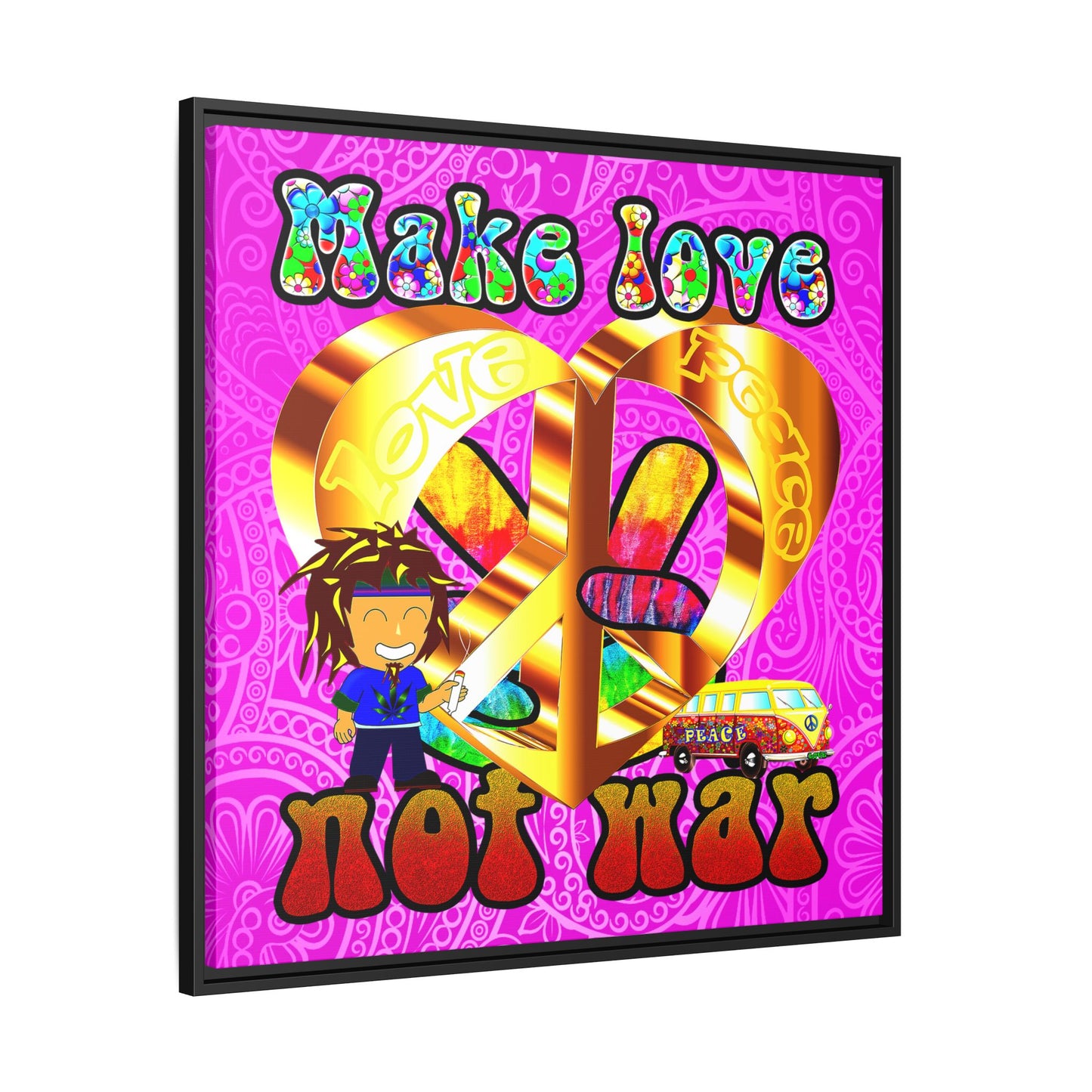 love peace - framed canvas art (pink swirl)