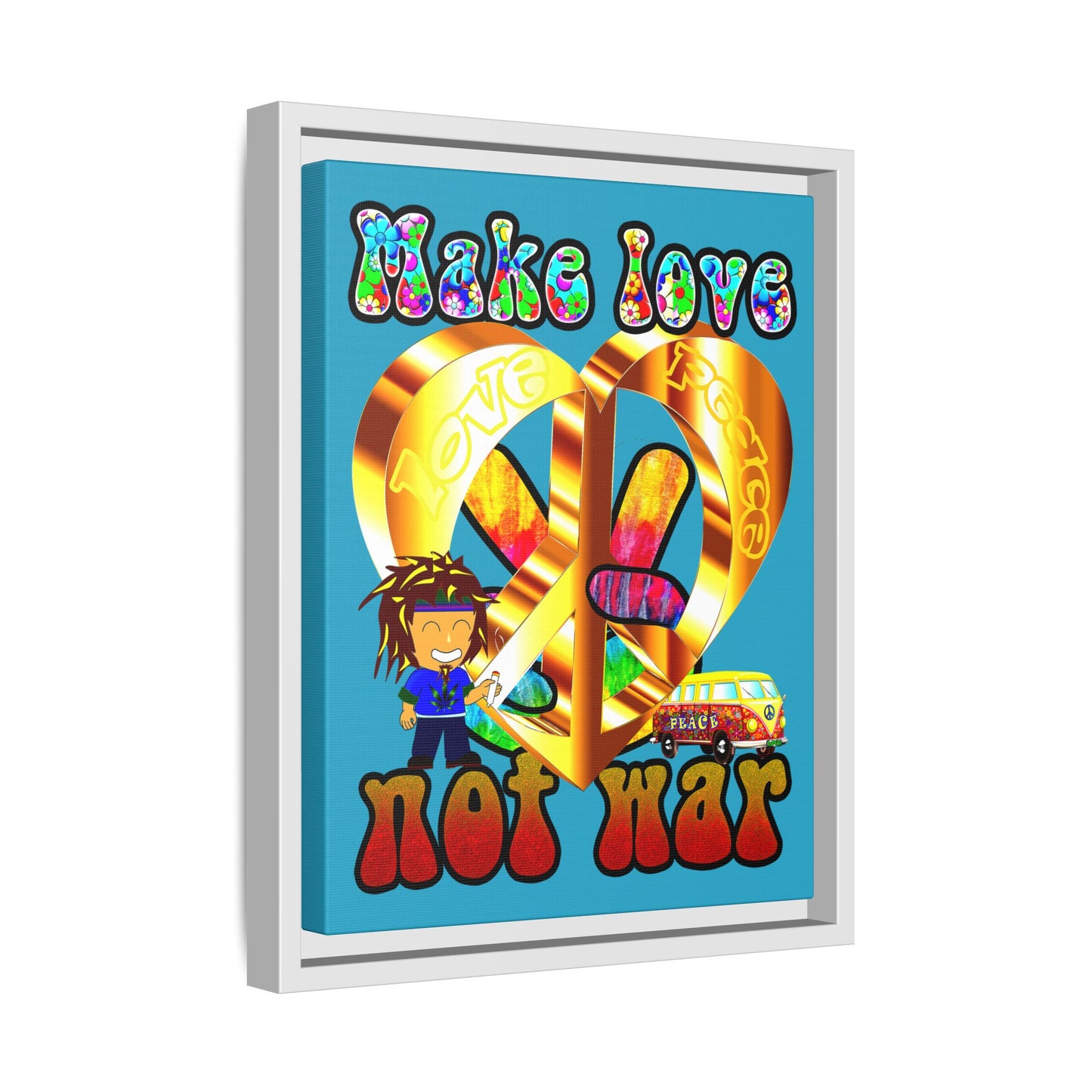 love peace - framed canvas art (turquoise)