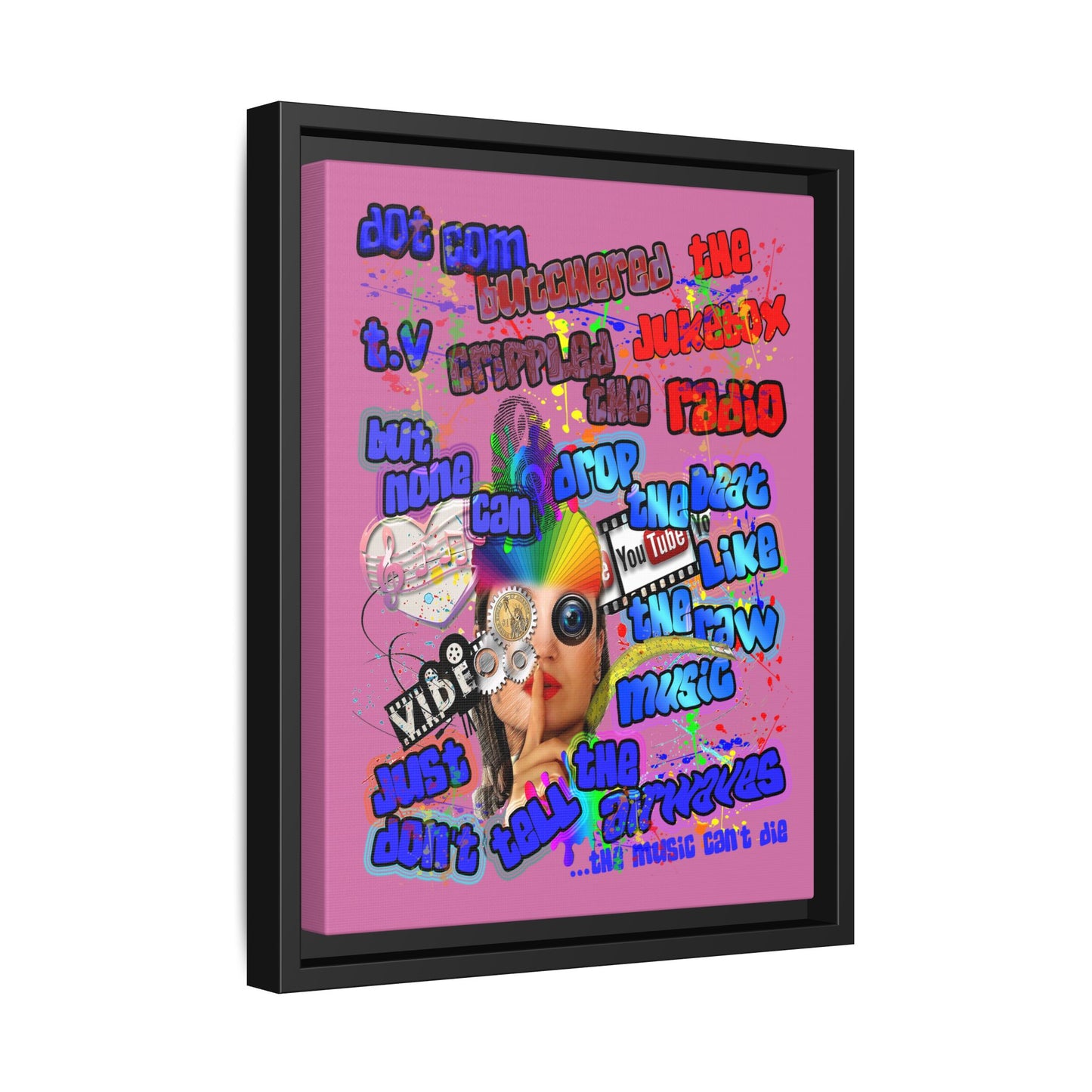 drop the beat - framed canvas art (light pink)