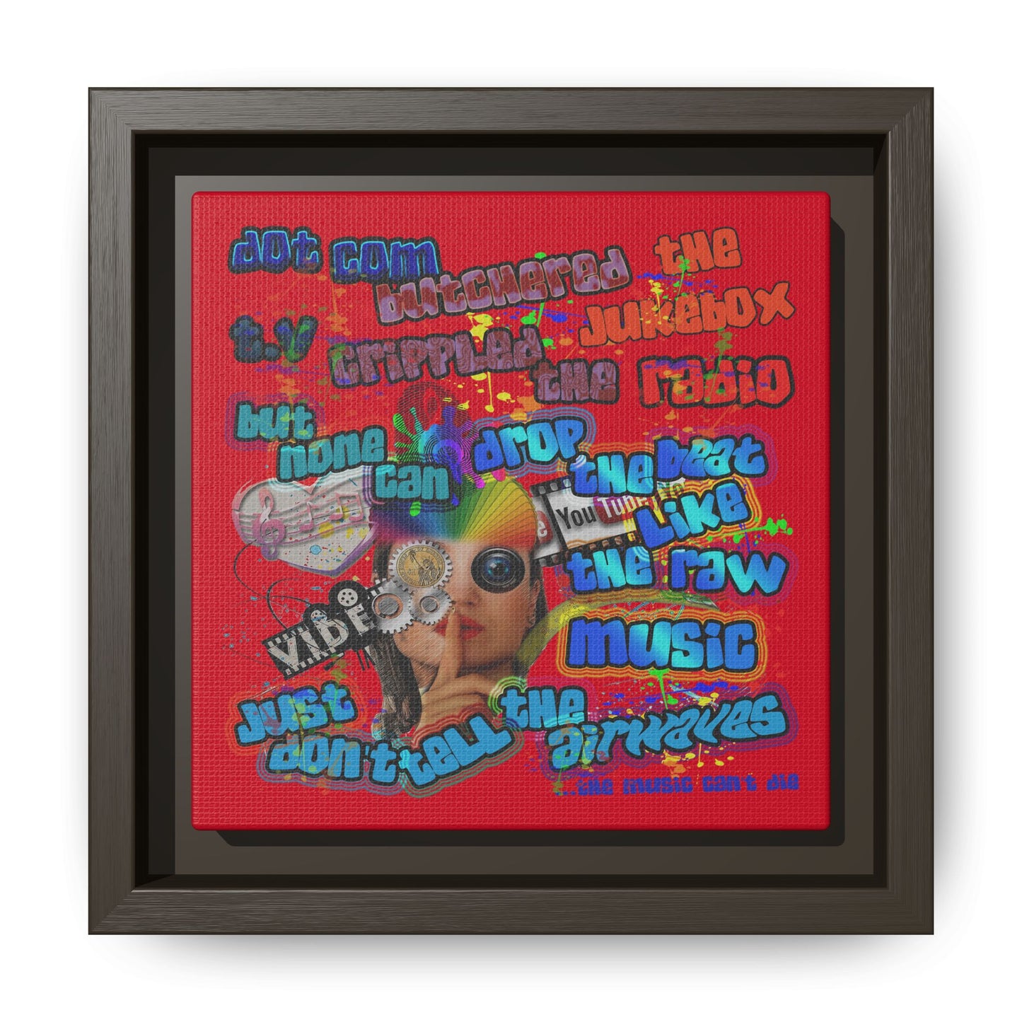 drop the beat - framed canvas art (dark red)