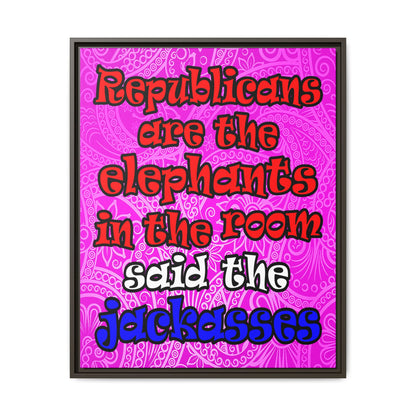 donkeys and elephants - framed canvas art (pink swirl)
