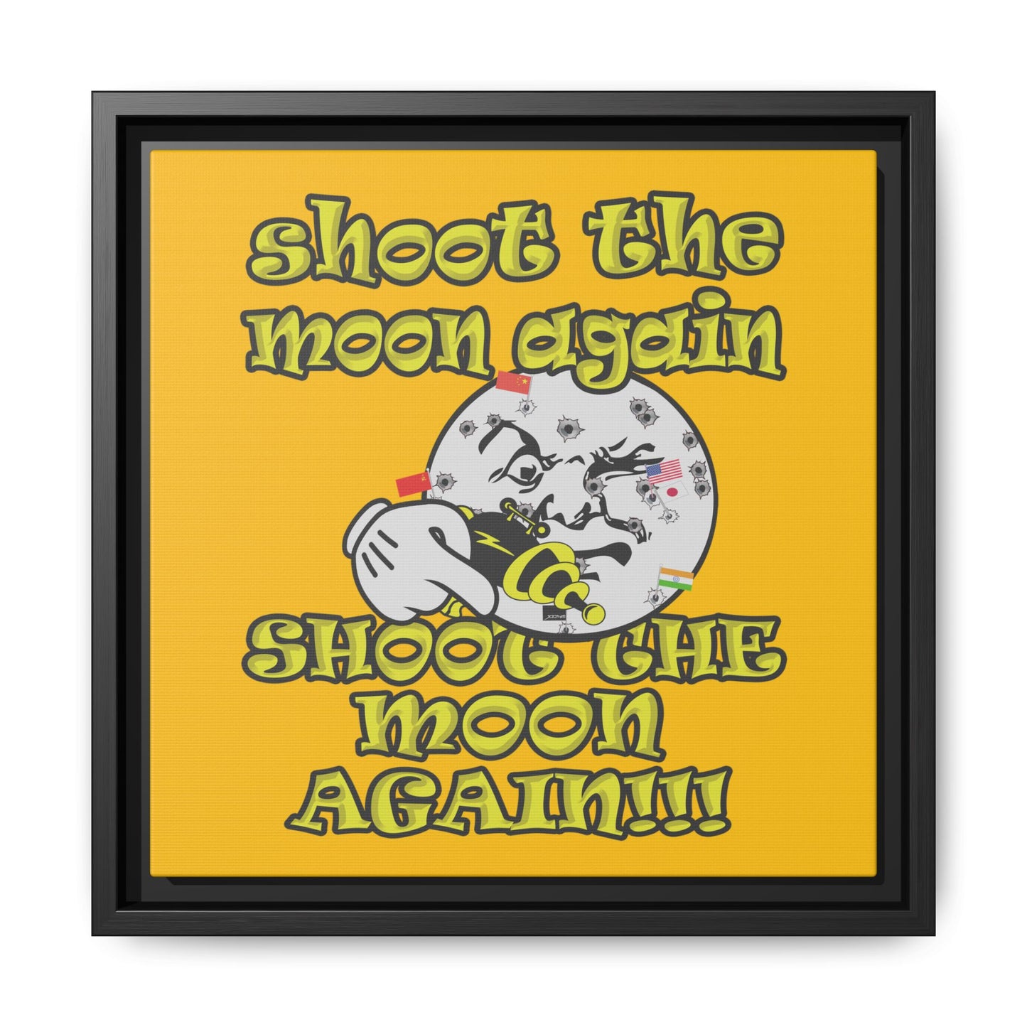 shoot the moon again - framed canvas art (yellow)