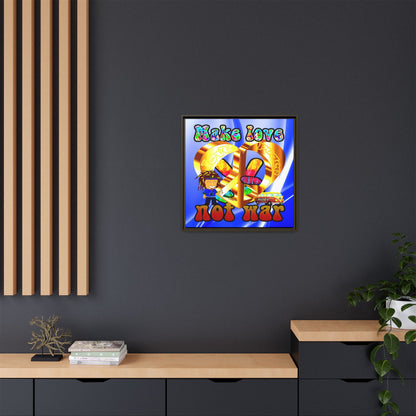 love peace - framed canvas art (blue-white wave)