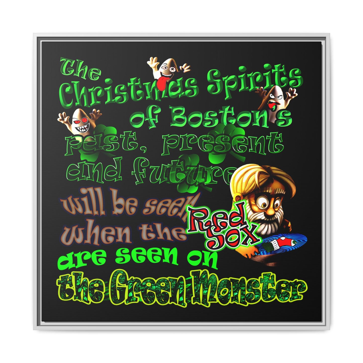 christmas spirits of boston - framed canvas art (black)