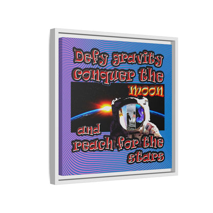 defy conquer reach - framed canvas art (light blue-purple wave)