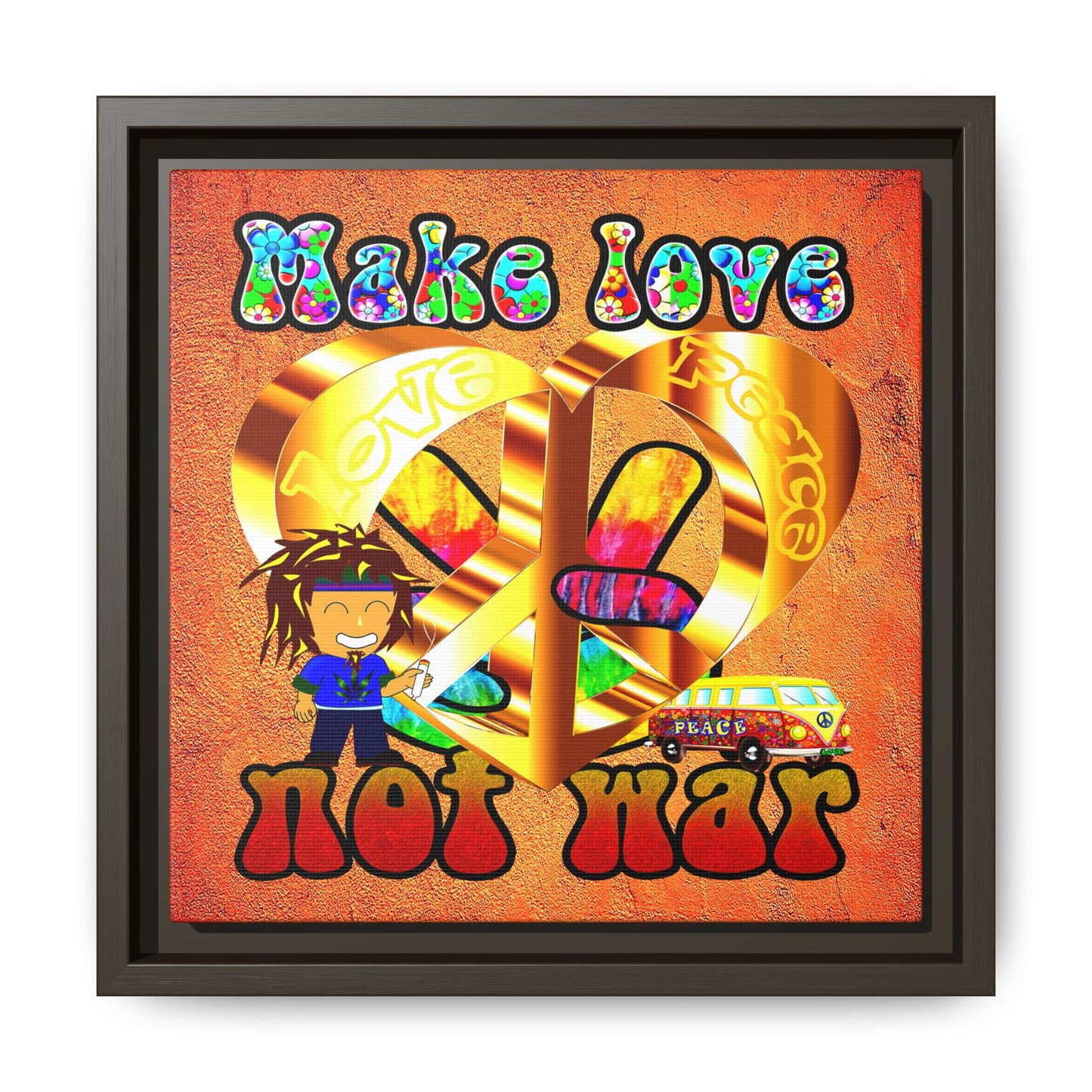 love peace - framed canvas art (burnt orange)
