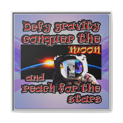 defy conquer reach - framed canvas art (light blue-pink wave)