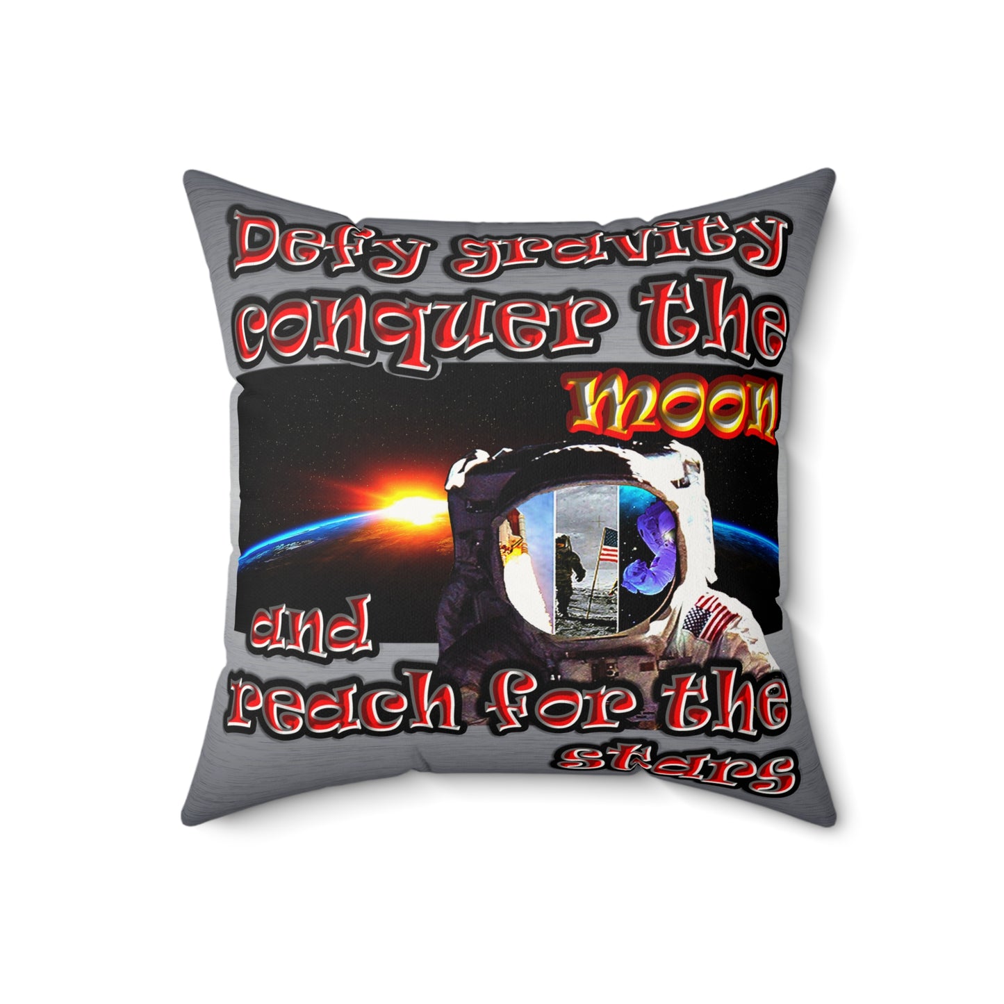 defy conquer reach - Faux Suede Square Pillow - (brushed nickel)