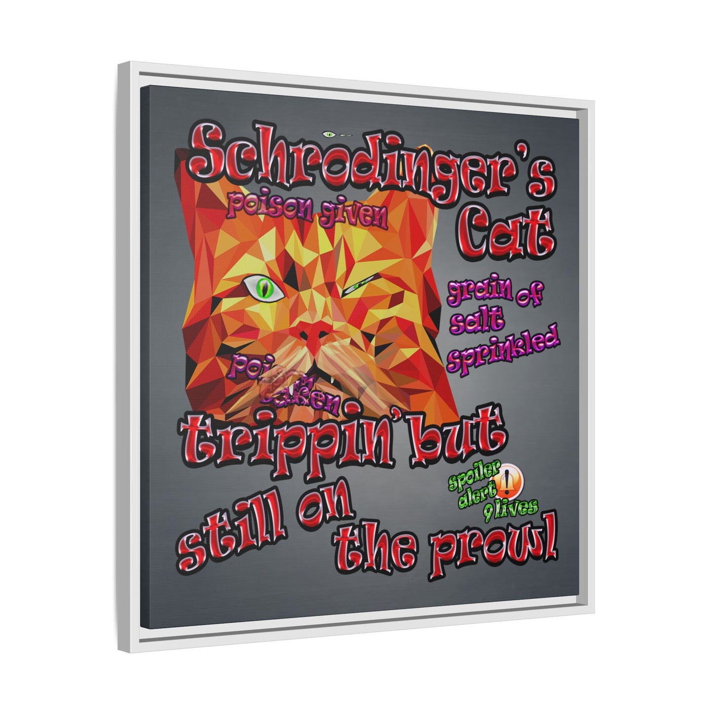 schrodinger's cat - framed canvas art (grey-light grey)