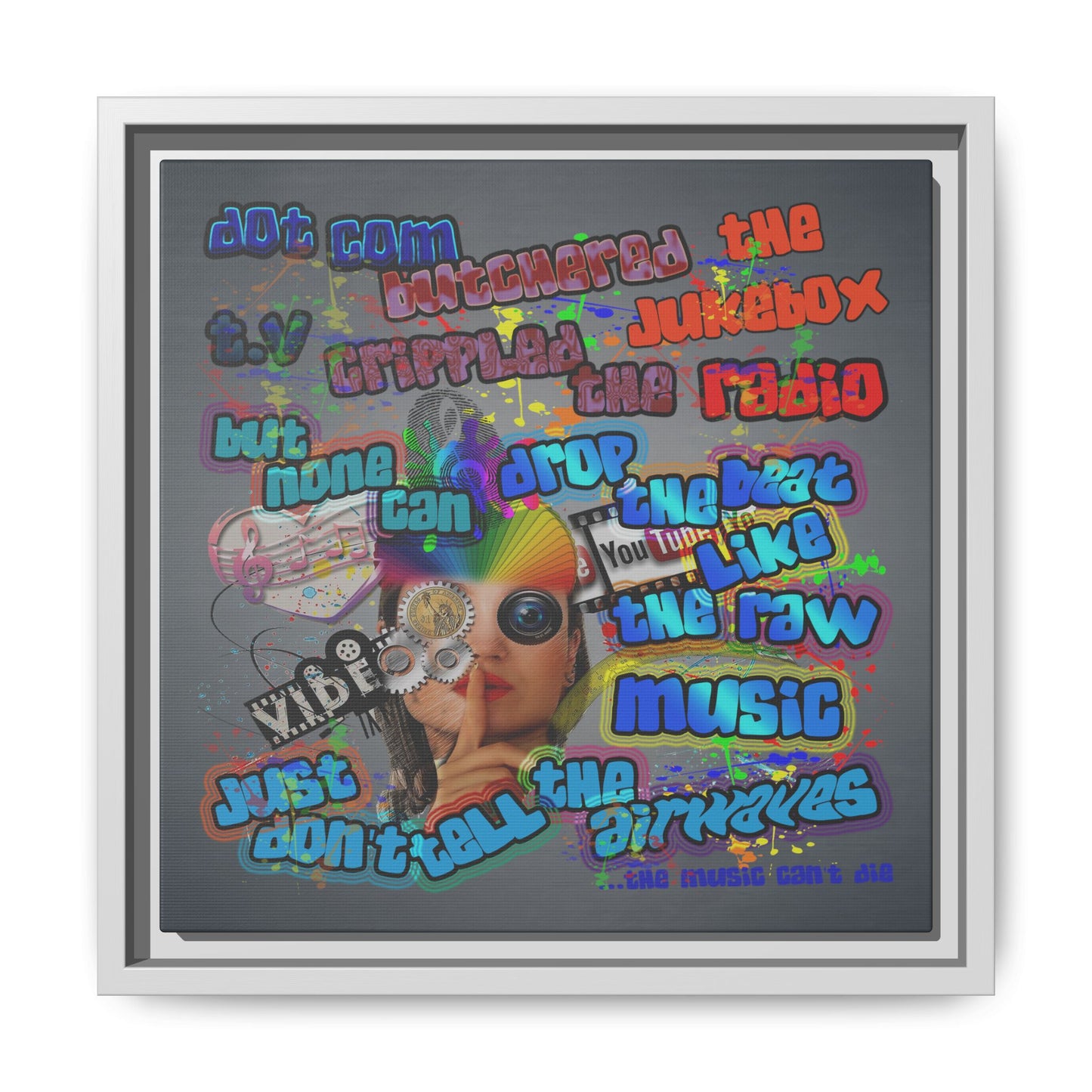 drop the beat - framed canvas art (grey-light grey)