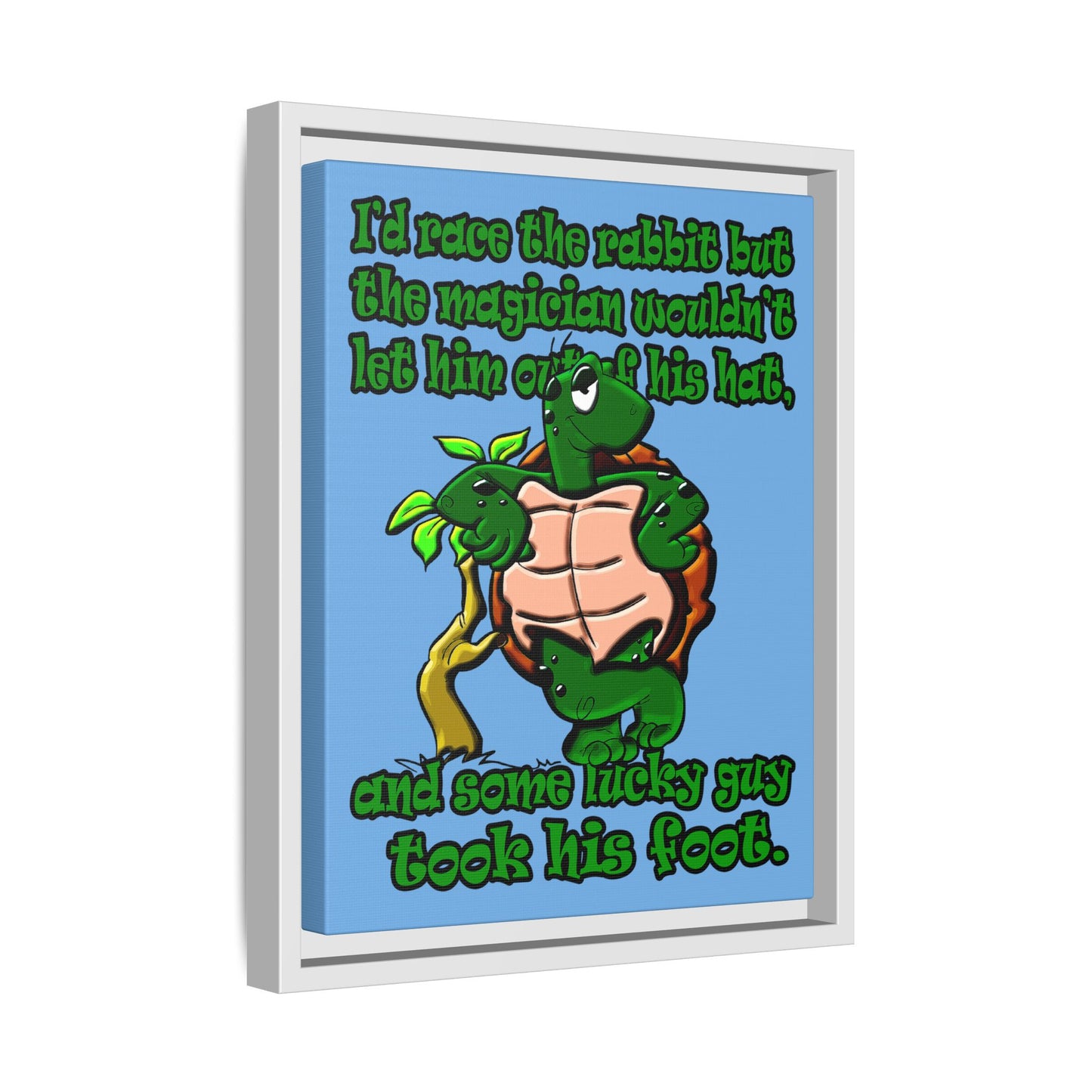 turtle race - framed canvas art (light blue)