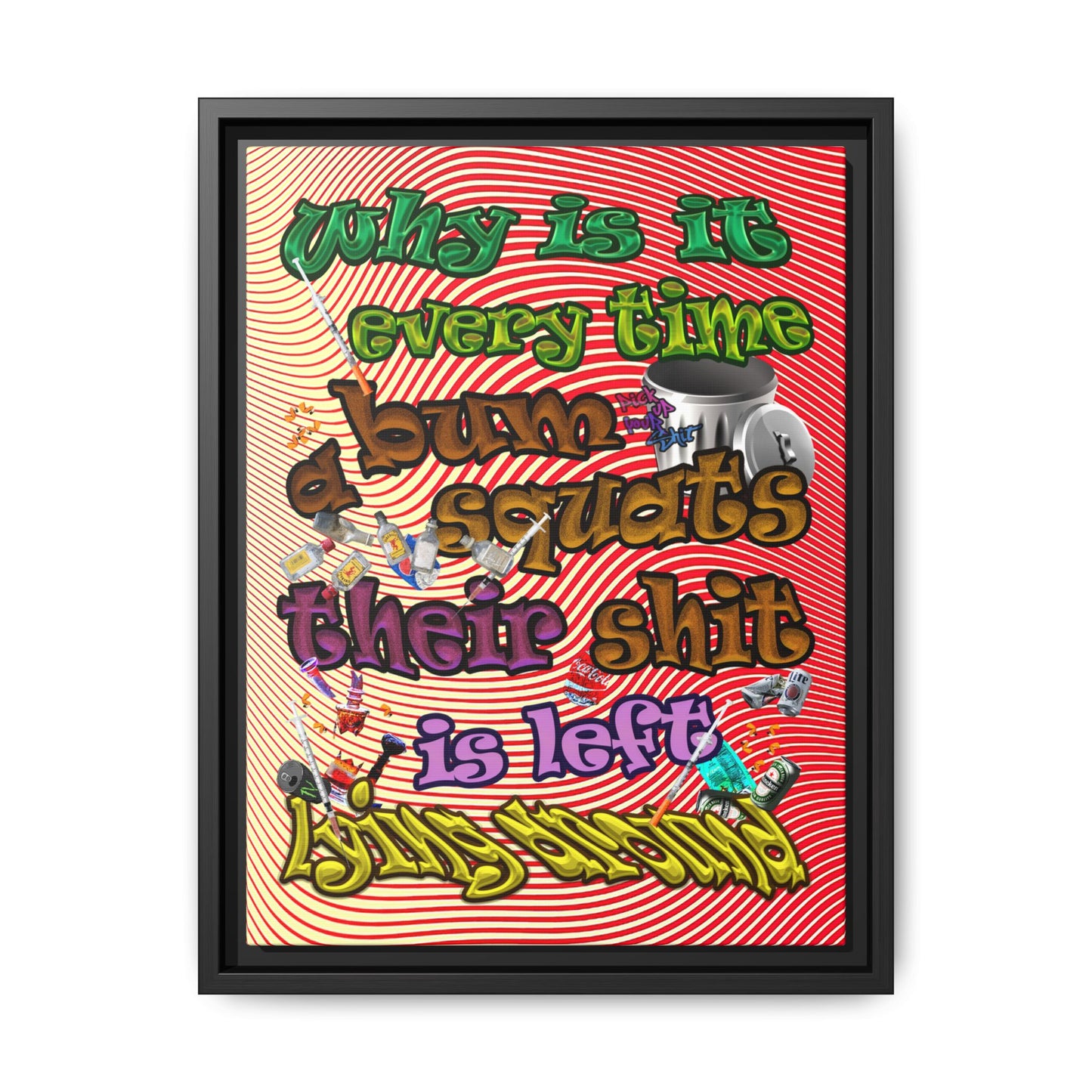 the bum's shit - framed canvas art (yellow-orange wave)