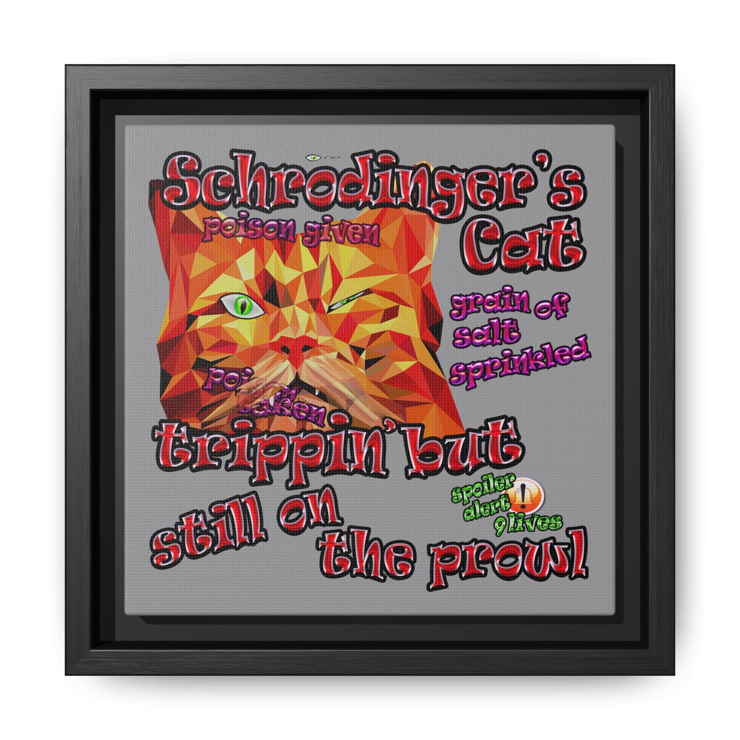 schrodinger's cat - framed canvas art (grey)